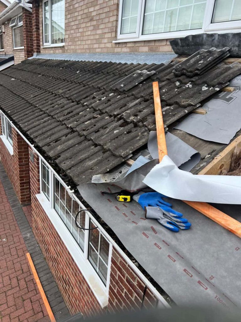 This is a photo of a pitched roof which is being repaired. The existing roof was leaking badly. Works carried out by LS Roofing Burnham